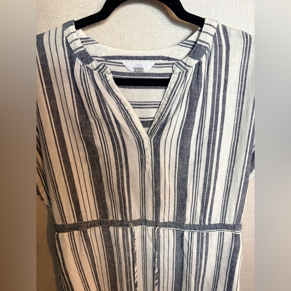 Time and Tru Navy and White Striped Linen-Blend Dress - Picture 3 of 10